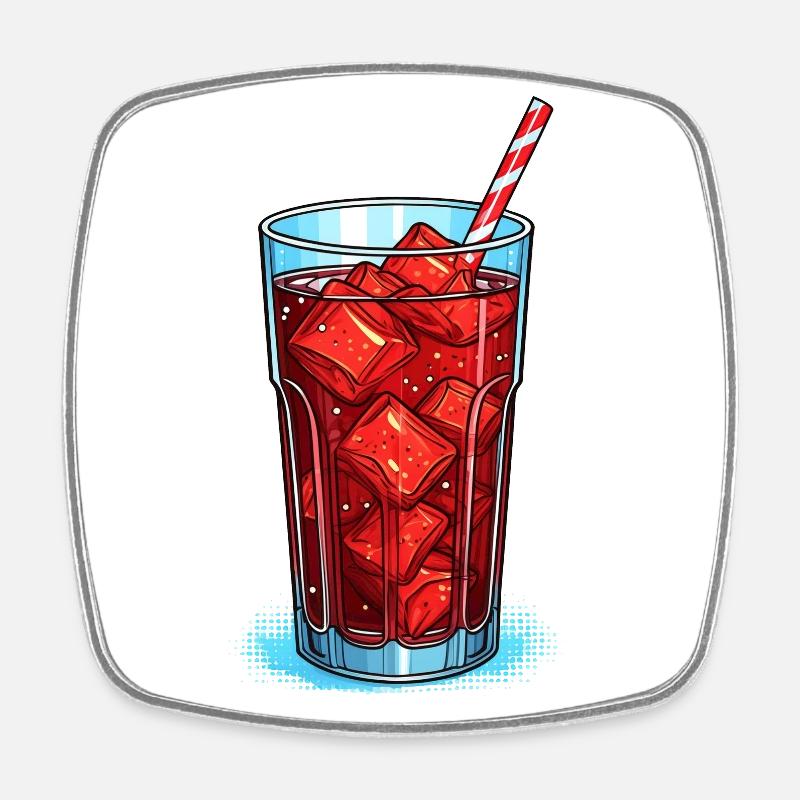 Glas Cola mit Eiswürfeln - Viereckiger Kühlschrankmagnet - Weiß