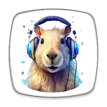 Capybara hört mit Kopfhörern Musik - Viereckiger Kühlschrankmagnet - Weiß - Vorne