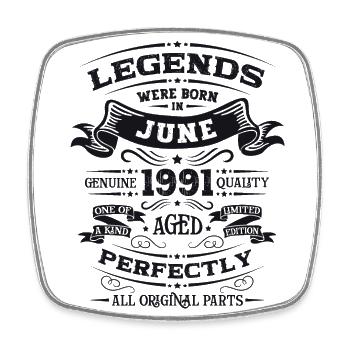 33rd Birthday Legendary June 1991 Vintage 1991 - Square fridge magnet - white - Front