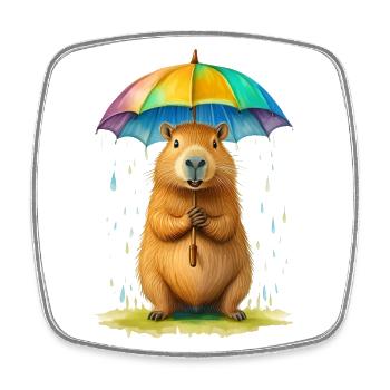 Capybara mit Regenschirm - Viereckiger Kühlschrankmagnet - Weiß - Vorne