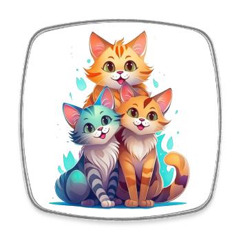 Trois chats mignons et joueurs - Magnet carré - blanc - Devant