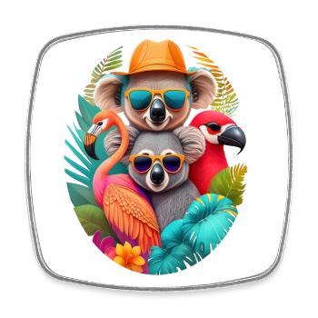 Koala, paresseux et flamant rose en été - Magnet carré - blanc - Devant