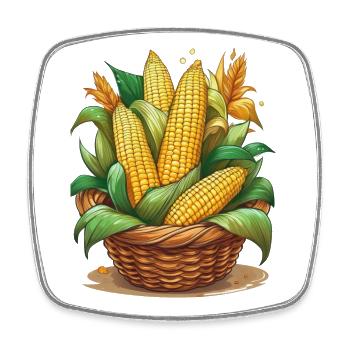 Corn on the cob in a wicker basket - Square fridge magnet - white - Front