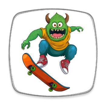 Monster avec planche à roulettes – Cadeau pour les patineurs - Magnet carré - blanc - Devant