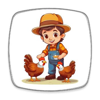 Farmer feeding his chickens - Square fridge magnet - white - Front