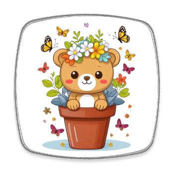 Niedlicher Teddy-Bär im Blumentopf - Viereckiger Kühlschrankmagnet - Weiß - Vorne