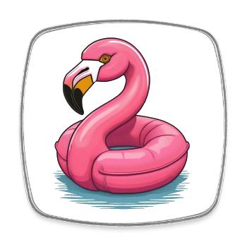 Anneau de natation Flamingo - Magnet carré - blanc - Devant