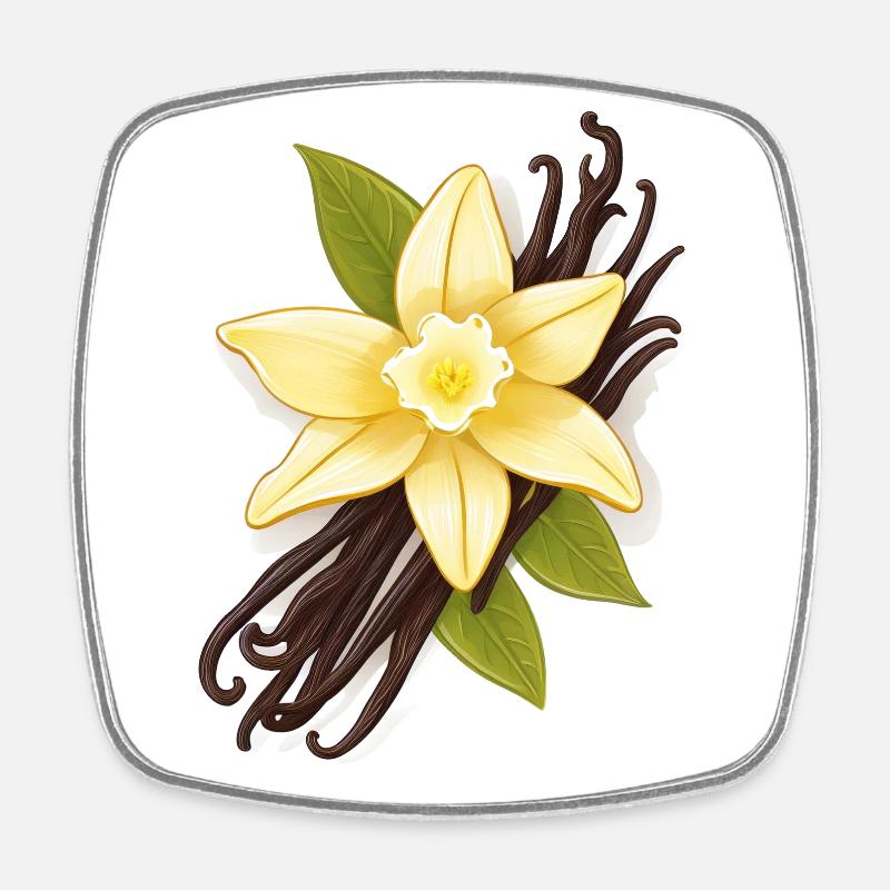 Vanille – Fleur de vanille et gousses de vanille - Magnet carré - blanc