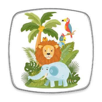 Elephant, lion and parrot in the jungle – Safari - Square fridge magnet - white - Front