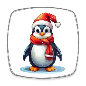 Penguin at Christmas and in winter - Square fridge magnet - white - Front