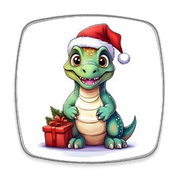 Dinosaur celebrates Christmas with gift - Square fridge magnet - white - Front