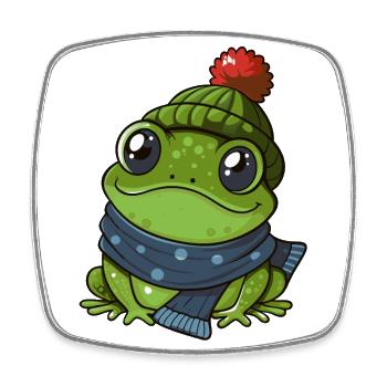 Grenouille mignonne avec écharpe et chapeau à pompon. - Magnet carré - blanc - Devant