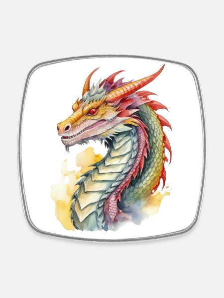 Drache - Viereckiger Kühlschrankmagnet - Weiß