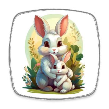 Mom bunny hugging her child - Square fridge magnet - white - Front