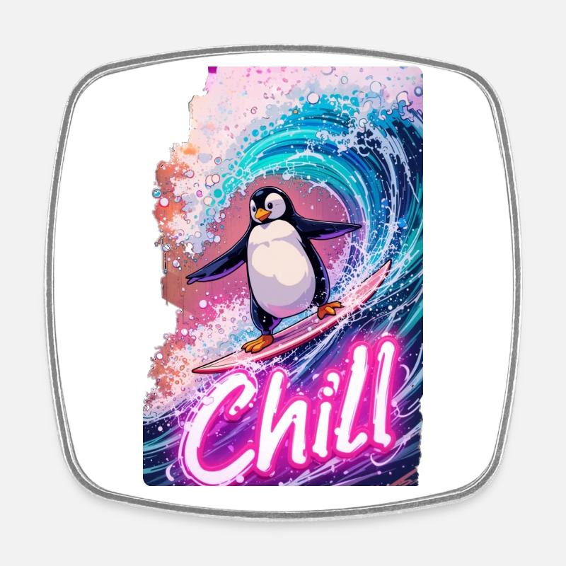 Pingouin surfeur - Magnet carré - blanc