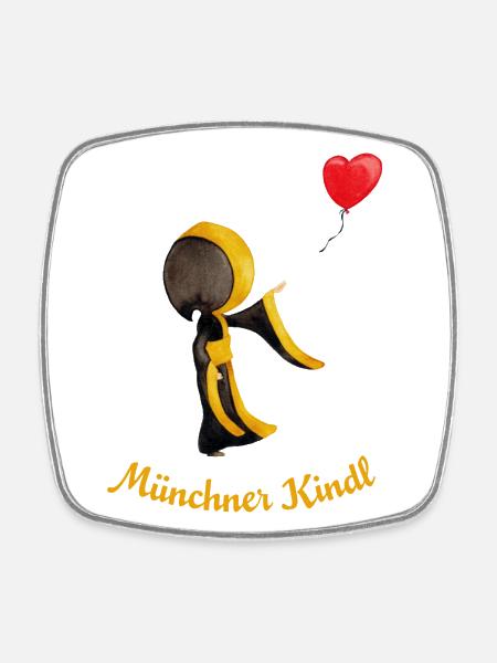 Münchner Kindl mit Herz-Luftballon - Viereckiger Kühlschrankmagnet - Weiß