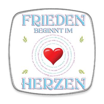 Frieden beginnt im Herzen (in 100 Sprachen) - Viereckiger Kühlschrankmagnet - Weiß - Vorne