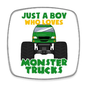 Monster Truck Große Reifen Junge Liebe I Geschenk - Viereckiger Kühlschrankmagnet - Weiß - Vorne