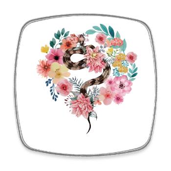 Snake Serpent Flower Floral - Square fridge magnet - white - Front