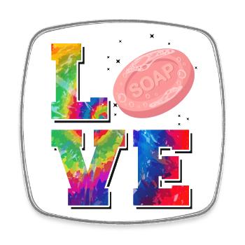 Fabrication de savon Artisanat Tie Dye Amour - Magnet carré - blanc - Devant