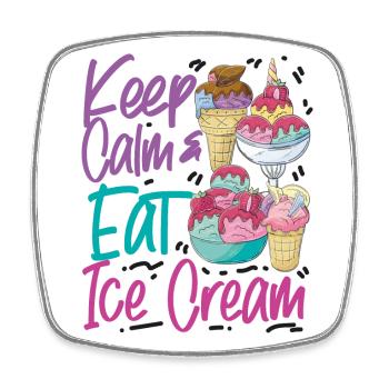 Cornet de crème glacée Restez calme et mangez de la glace - Magnet carré - blanc - Devant