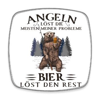 Angeln löst Probleme - Bier - Viereckiger Kühlschrankmagnet - Weiß - Vorne