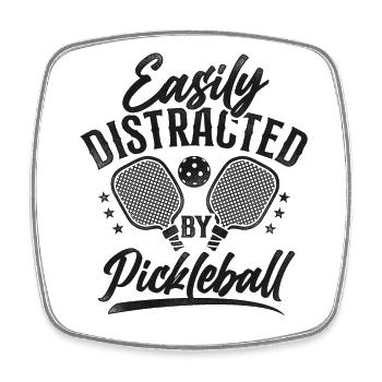 Pickleball Easily Distracted By - Viereckiger Kühlschrankmagnet - Weiß - Vorne