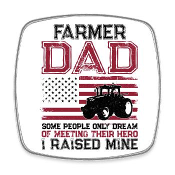 Farming Farmer Dad Father Tractor - Square fridge magnet - white - Front