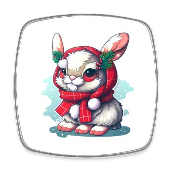Weihnachtshase mit mütze und schal - Viereckiger Kühlschrankmagnet - Weiß - Vorne