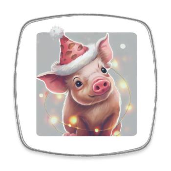 Porcelet avec chapeau de Noël - Magnet carré - blanc - Devant