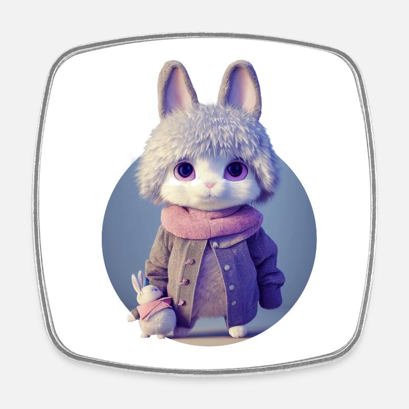 Lapin mignon avec son jouet - Magnet carré - blanc