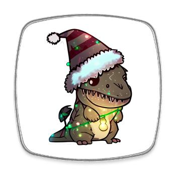 dinosaure de Noël, cadeau, - Magnet carré - blanc - Devant
