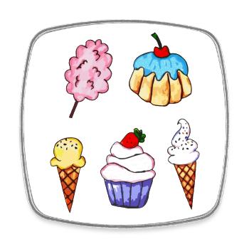 Bonbons / Bonbons / Cupcake / Cornet de crème glac - Magnet carré - blanc - Devant
