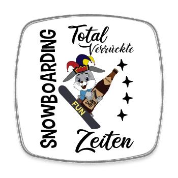 Snowboarding, verrückte Zeiten, Hase mit Snowboard - Viereckiger Kühlschrankmagnet - Weiß - Vorne