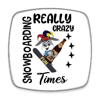 Snowboard folle times, lapin avec snowboard, bière - Magnet carré - blanc - Devant