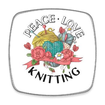 Knitting Knitter Peace Love - Square fridge magnet - white - Front