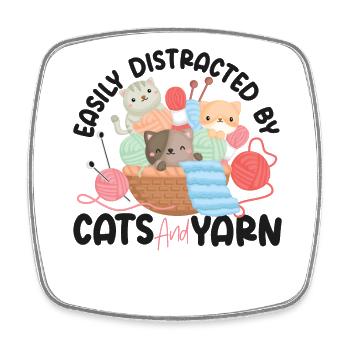 Knitting Knitter Cat Easily - Square fridge magnet - white - Front