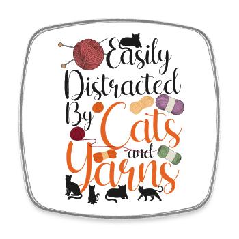 Knitting Knitter Cat Easily - Square fridge magnet - white - Front