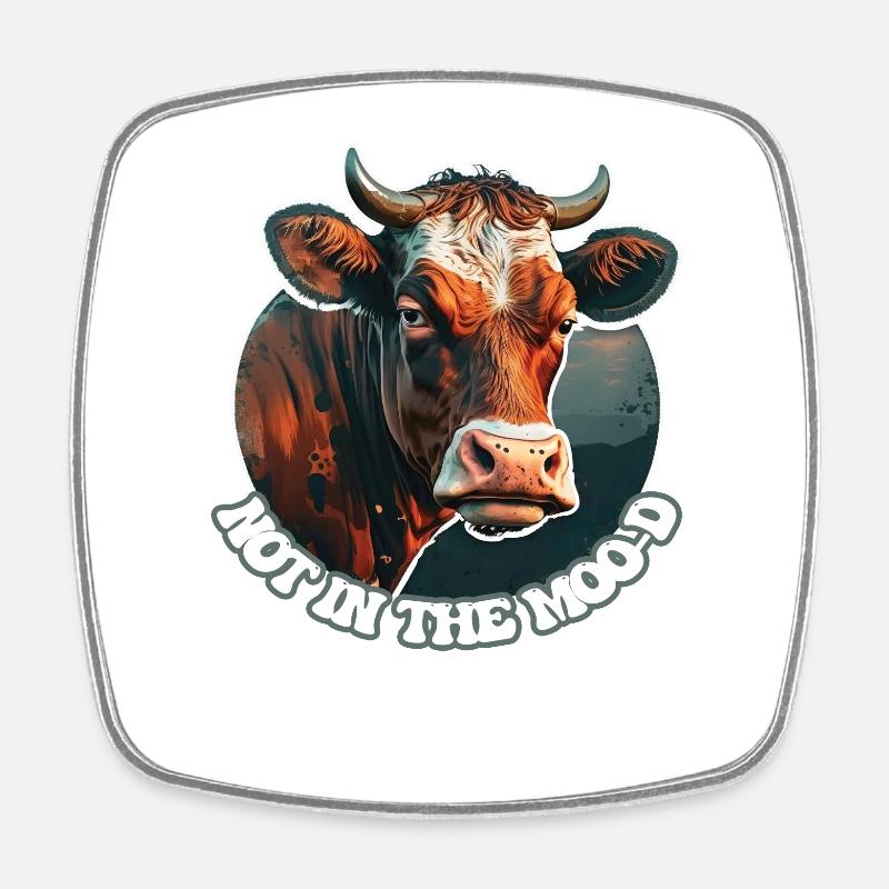 Not In The Mood - The Grumpy Farm Cow - Square fridge magnet - white