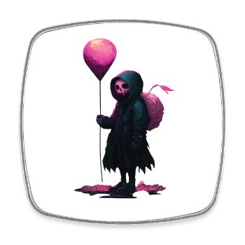Spooky Skeleton - Goth Girl with a Pink Balloon - Square fridge magnet - white - Front