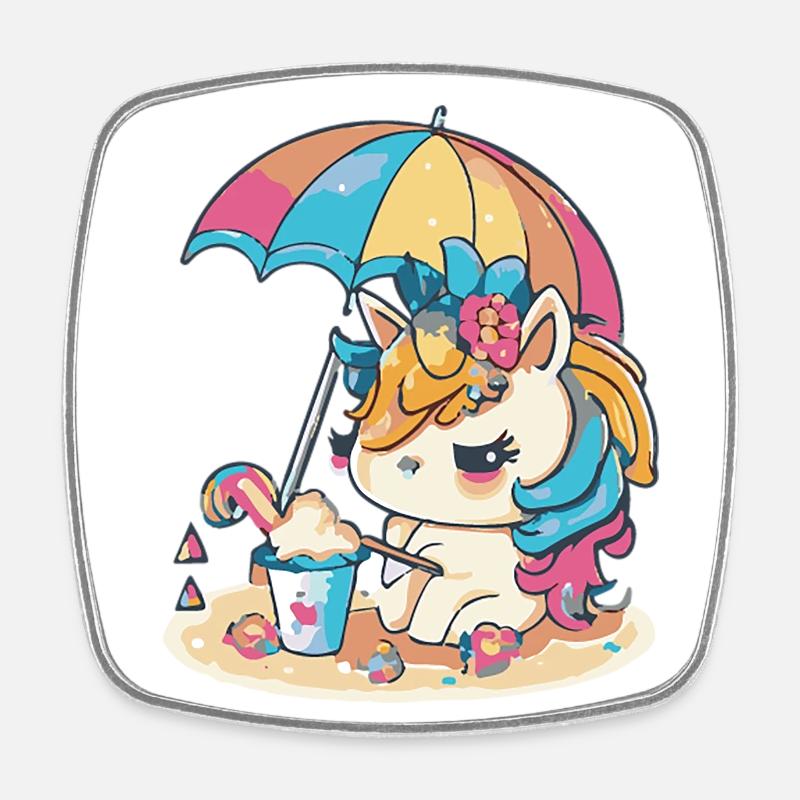 Cute unicorn for kids - Summer Edition - Square fridge magnet - white