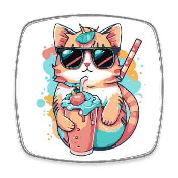 Erfrischendes Design: Eine Katze mit Sonnenbrille - Viereckiger Kühlschrankmagnet - Weiß - Vorne