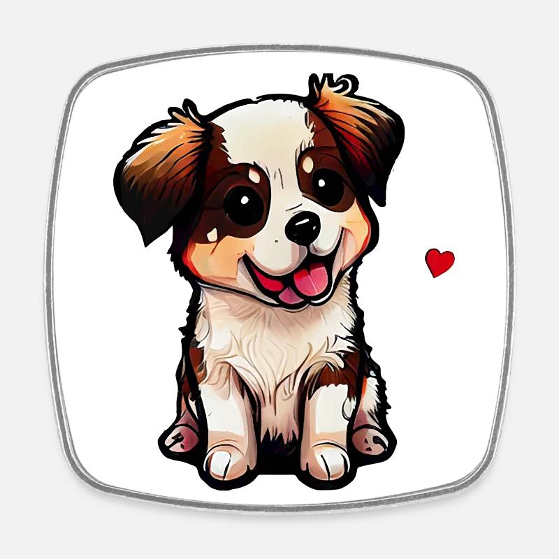 Bébé chien avec cœur: amis à quatre pattes les plus mignons du monde - Magnet carré - blanc