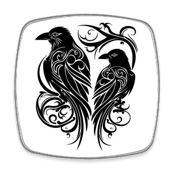 Odin’s Ravens Hugin et Munin Tribal Tattoo Vikings - Magnet carré - blanc - Devant