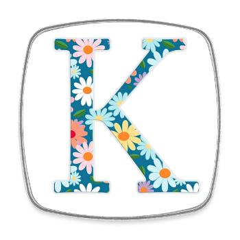Customizable Monogram K Floral Pattern - Square fridge magnet - white - Front