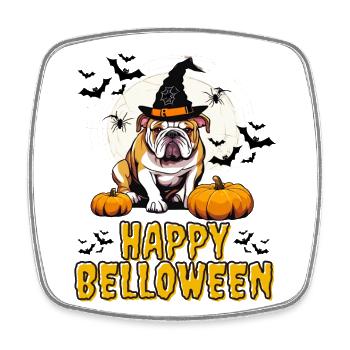 HAPPY BELLOWEEN Halloween Hund Hunde Bulldogge - Viereckiger Kühlschrankmagnet - Weiß - Vorne