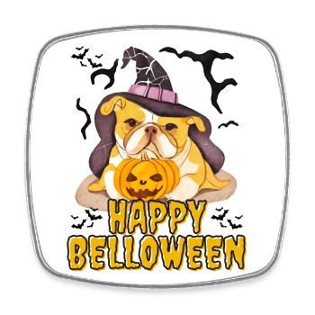 HAPPY BELLOWEEN Halloween Hund Hunde Bulldogge - Viereckiger Kühlschrankmagnet - Weiß - Vorne