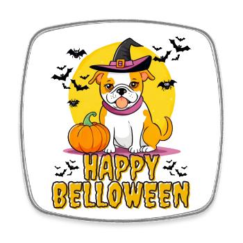 HAPPY BELLOWEEN Halloween Hund Hunde Bulldogge - Viereckiger Kühlschrankmagnet - Weiß - Vorne