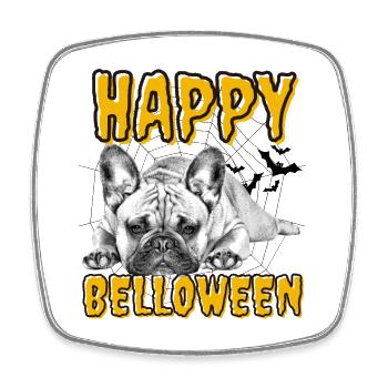 HAPPY BELLOWEEN Halloween Hund Hunde Bulldogge - Viereckiger Kühlschrankmagnet - Weiß - Vorne