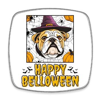 HAPPY BELLOWEEN Halloween Hund Hunde Bulldogge - Viereckiger Kühlschrankmagnet - Weiß - Vorne